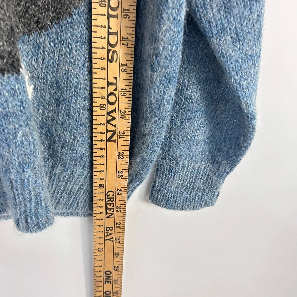 Vintage Wool Blend Tuxedo Cat Sweater Fuzzy Blue Novelty Kitsch Grandmacore